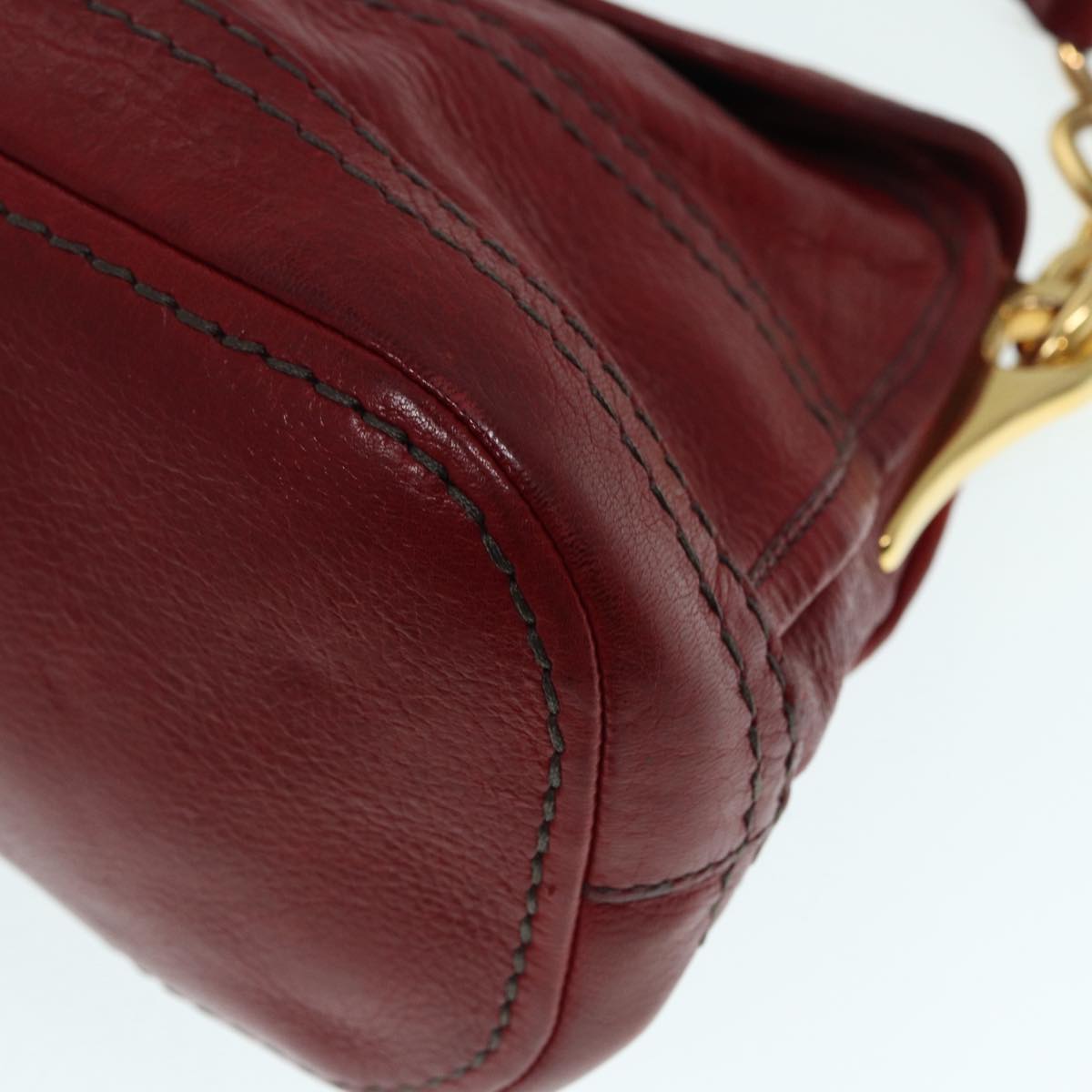 PRADA Chain Shoulder Bag Leather Red Gold Auth 89473