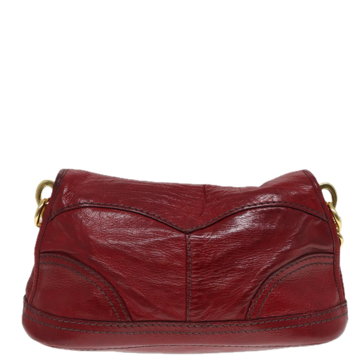 PRADA Chain Shoulder Bag Leather Red Gold Auth 89473 - 0