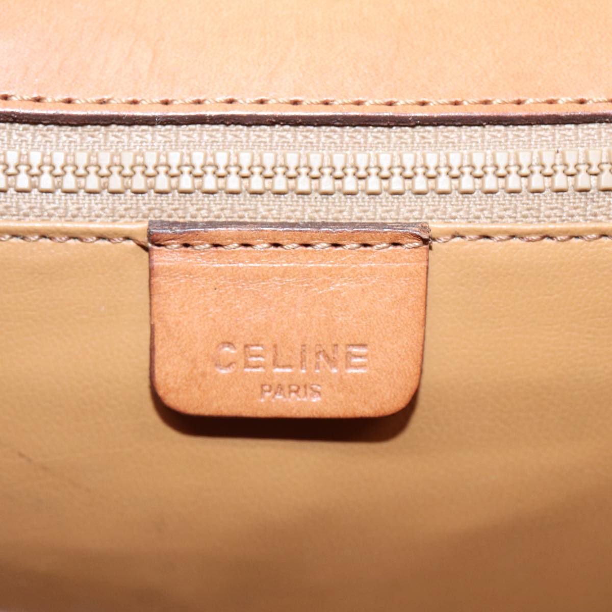 CELINE Macadam Canvas Shoulder Bag Beige Gold Auth 89506