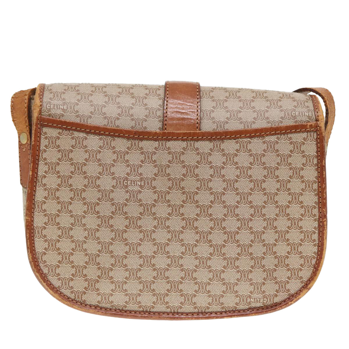 CELINE Macadam Canvas Shoulder Bag Beige Gold Auth 89506