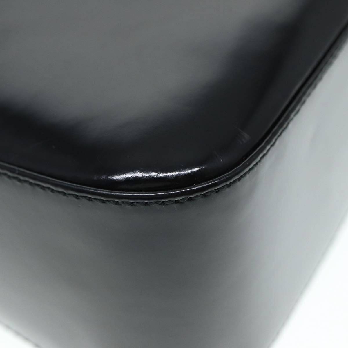 Salvatore Ferragamo Hand Bag Patent leather Black Silver Auth 89519