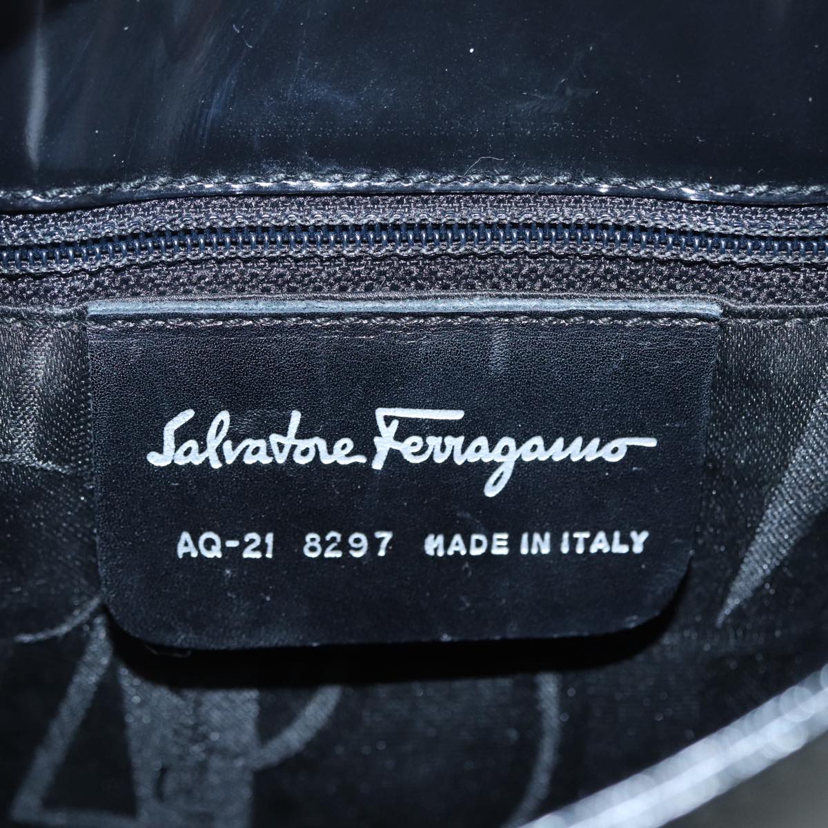 Salvatore Ferragamo Hand Bag Patent leather Black Silver Auth 89519