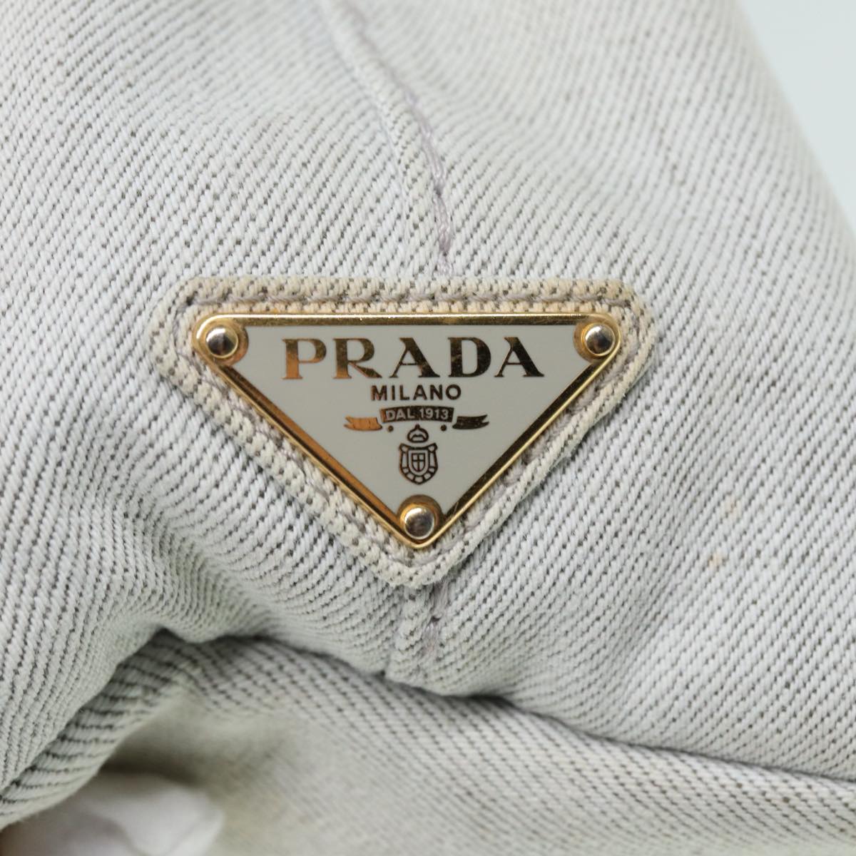 PRADA Canapa PM Hand Bag Canvas 2way Gray Gold Auth 89520