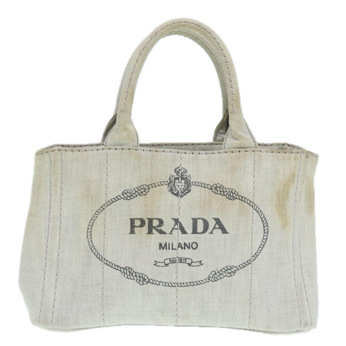 PRADA Canapa PM Hand Bag Canvas 2way Gray Gold Auth 89520