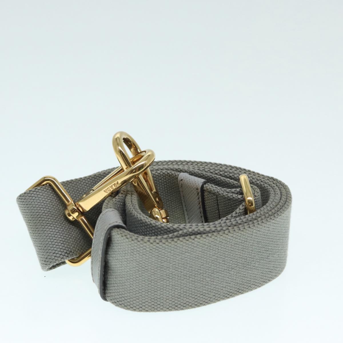 PRADA Canapa PM Hand Bag Canvas 2way Gray Gold Auth 89520