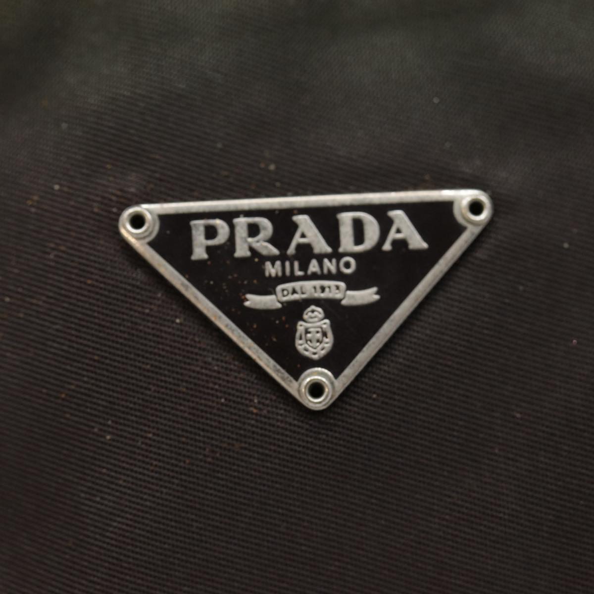 PRADA Accessory Pouch Nylon Khaki Silver Auth 89521