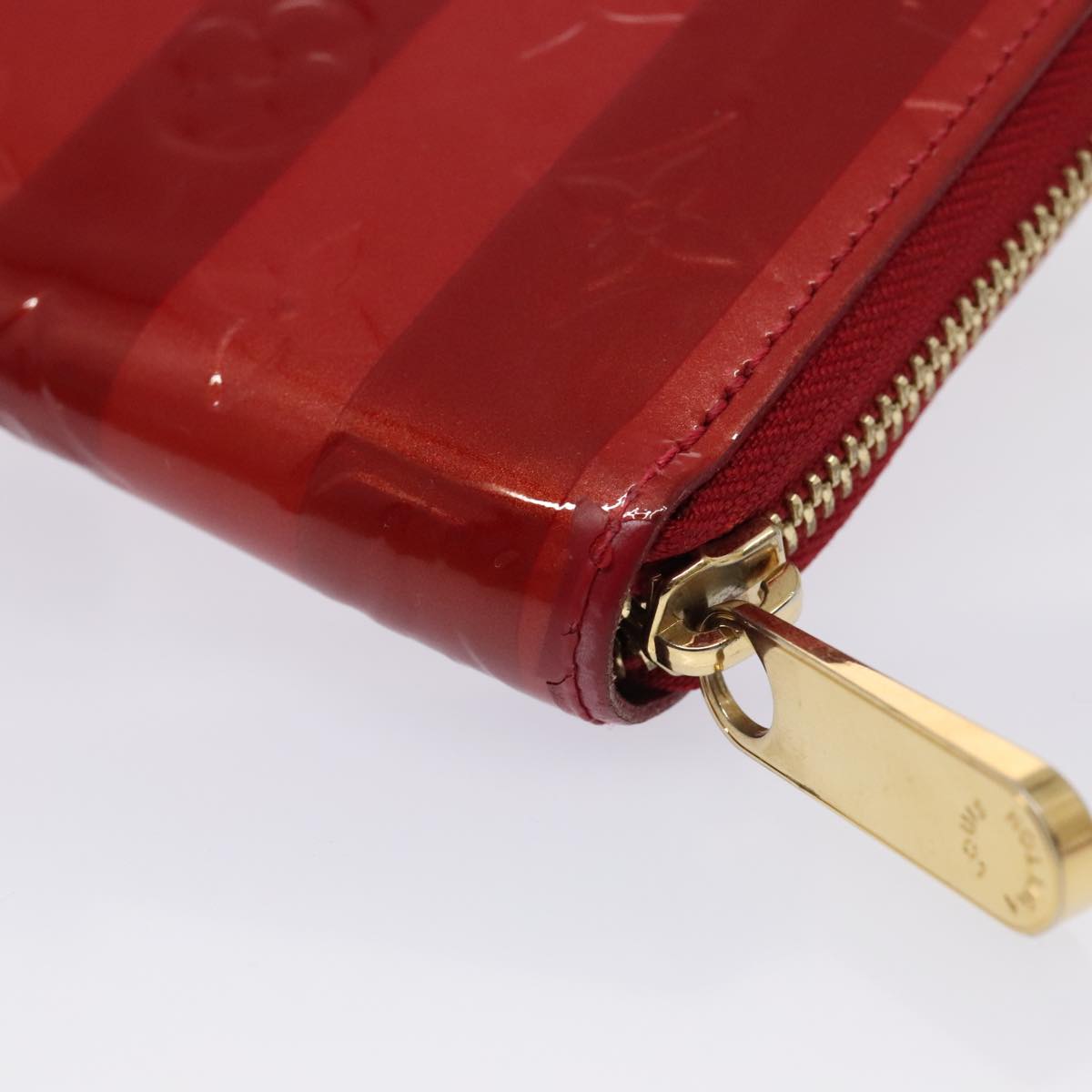 LOUIS VUITTON Vernis Rayure Zippy Wallet Pomme D'amour M91718 LV Auth 89527