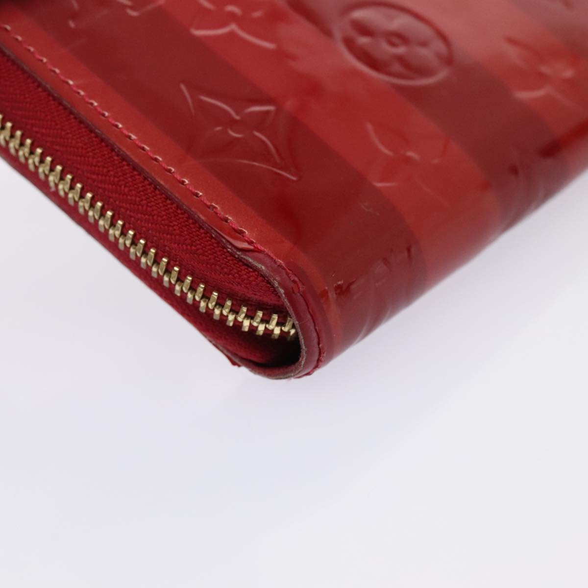 LOUIS VUITTON Vernis Rayure Zippy Wallet Pomme D'amour M91718 LV Auth 89527