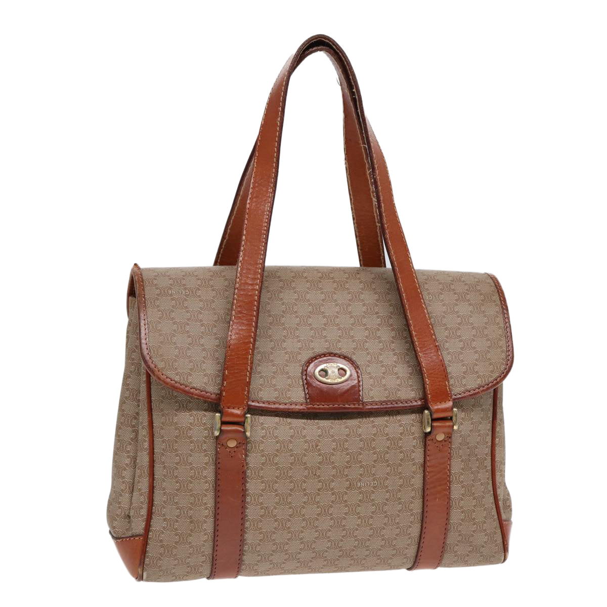 CELINE Macadam Canvas Hand Bag Beige Brown gold Auth 89534