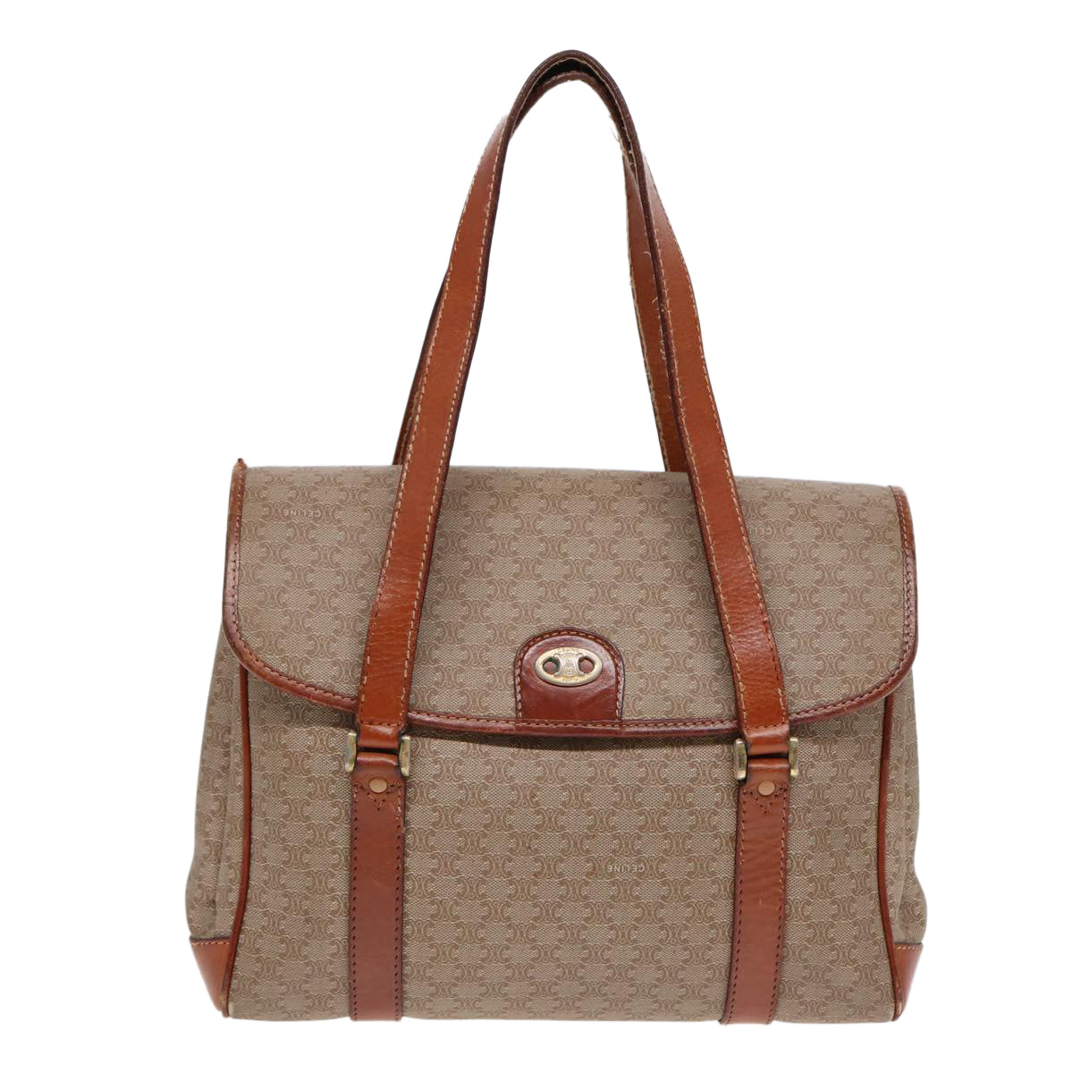 CELINE Macadam Canvas Hand Bag Beige Brown gold Auth 89534