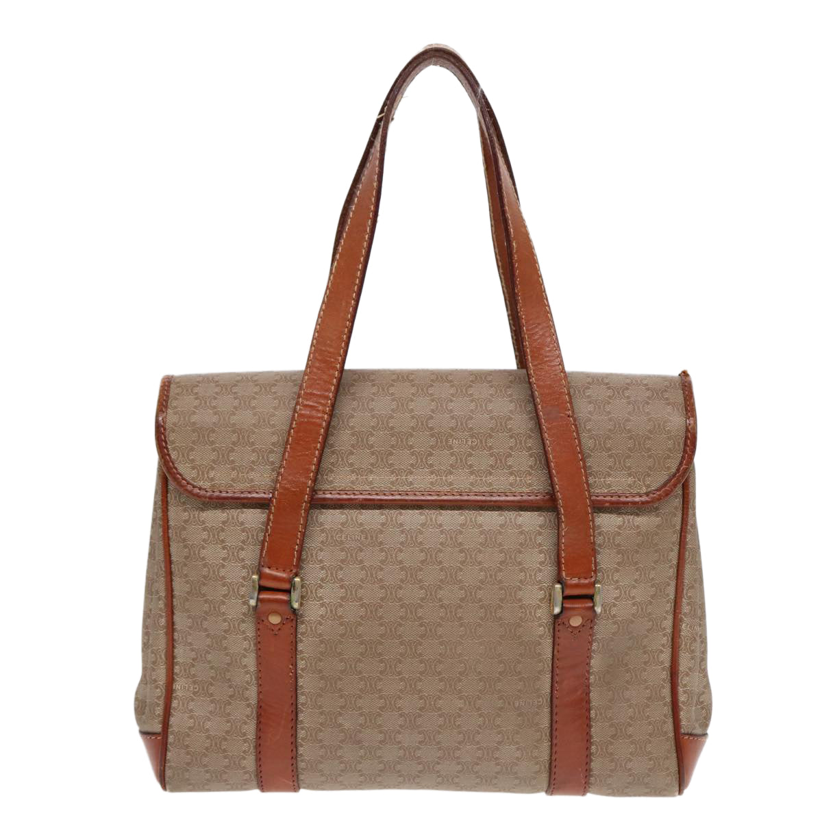 CELINE Macadam Canvas Hand Bag Beige Brown gold Auth 89534 - 0