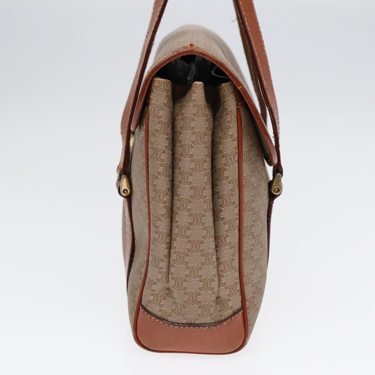 CELINE Macadam Canvas Hand Bag Beige Brown gold Auth 89534