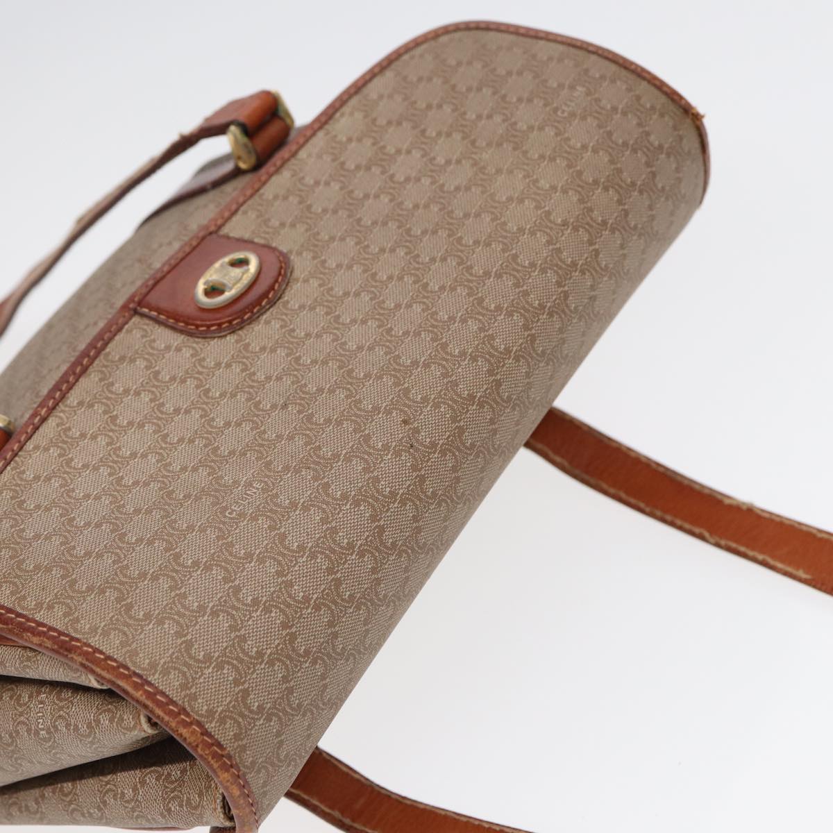 CELINE Macadam Canvas Hand Bag Beige Brown gold Auth 89534