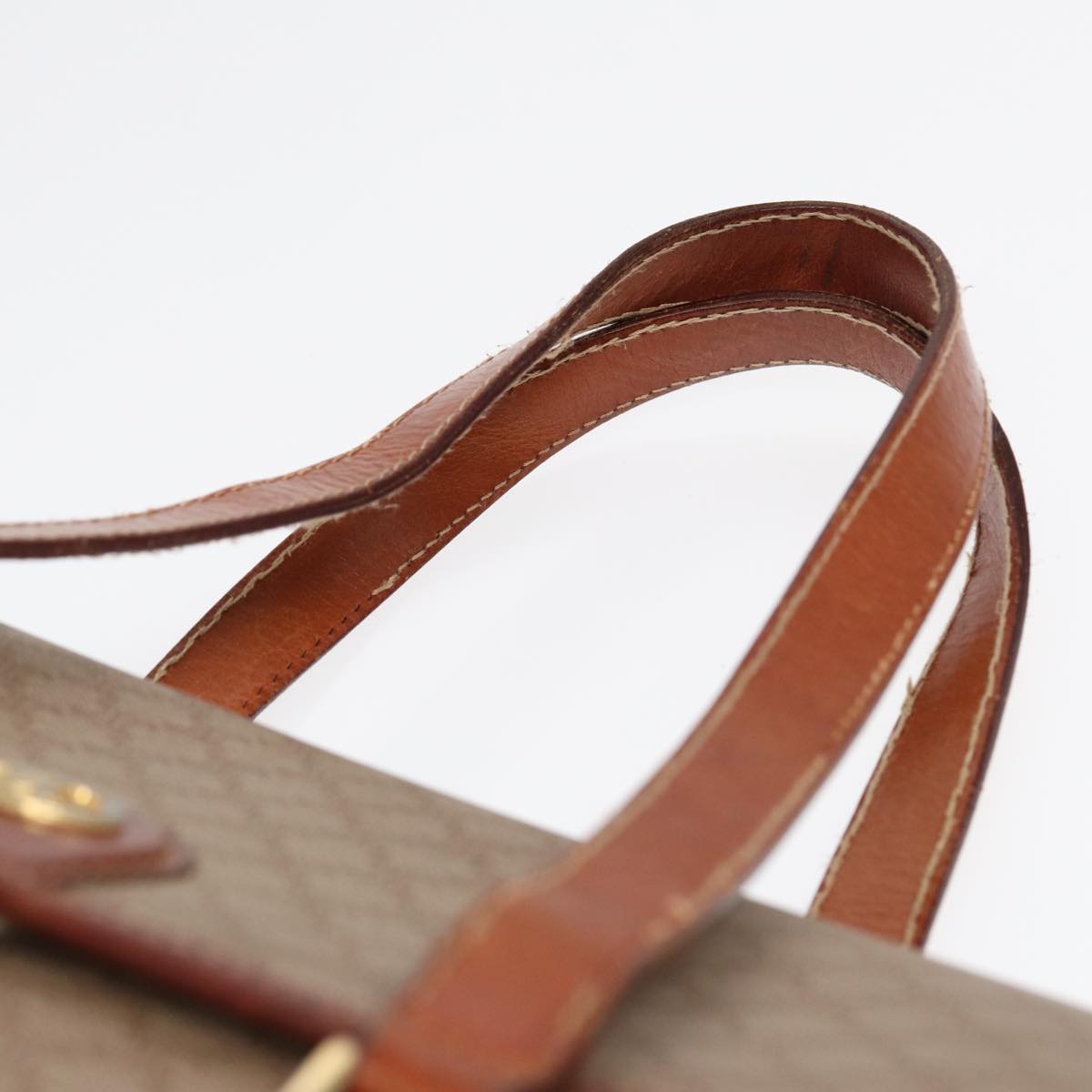 CELINE Macadam Canvas Hand Bag Beige Brown gold Auth 89534