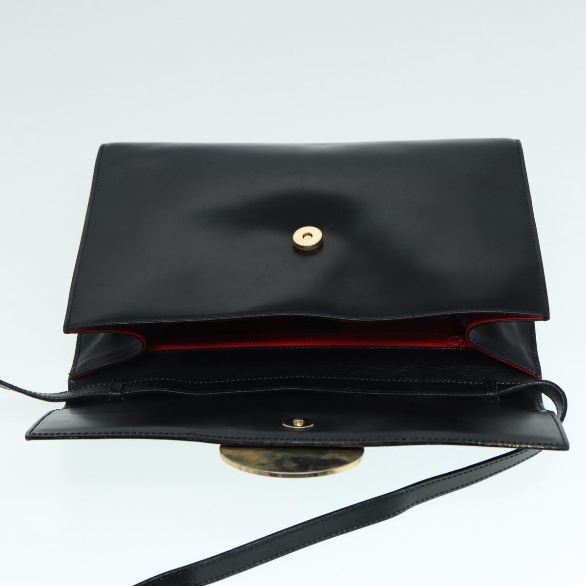 CELINE Shoulder Bag Leather Black Gold Auth 89545