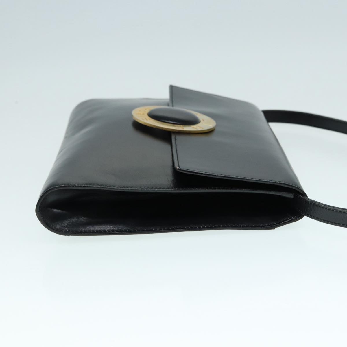 CELINE Shoulder Bag Leather Black Gold Auth 89545