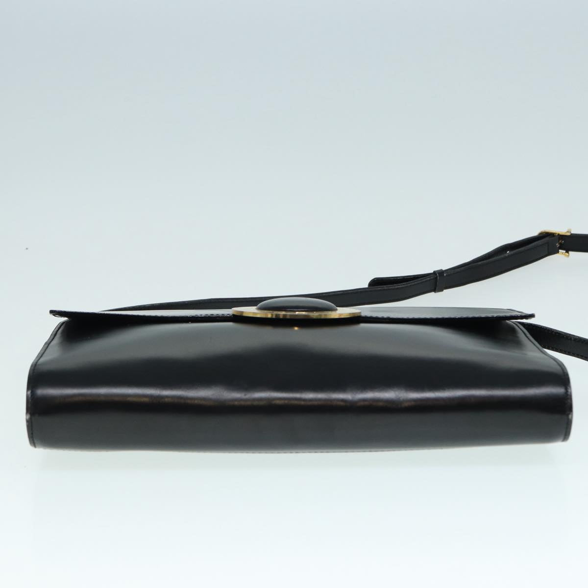 CELINE Shoulder Bag Leather Black Gold Auth 89545