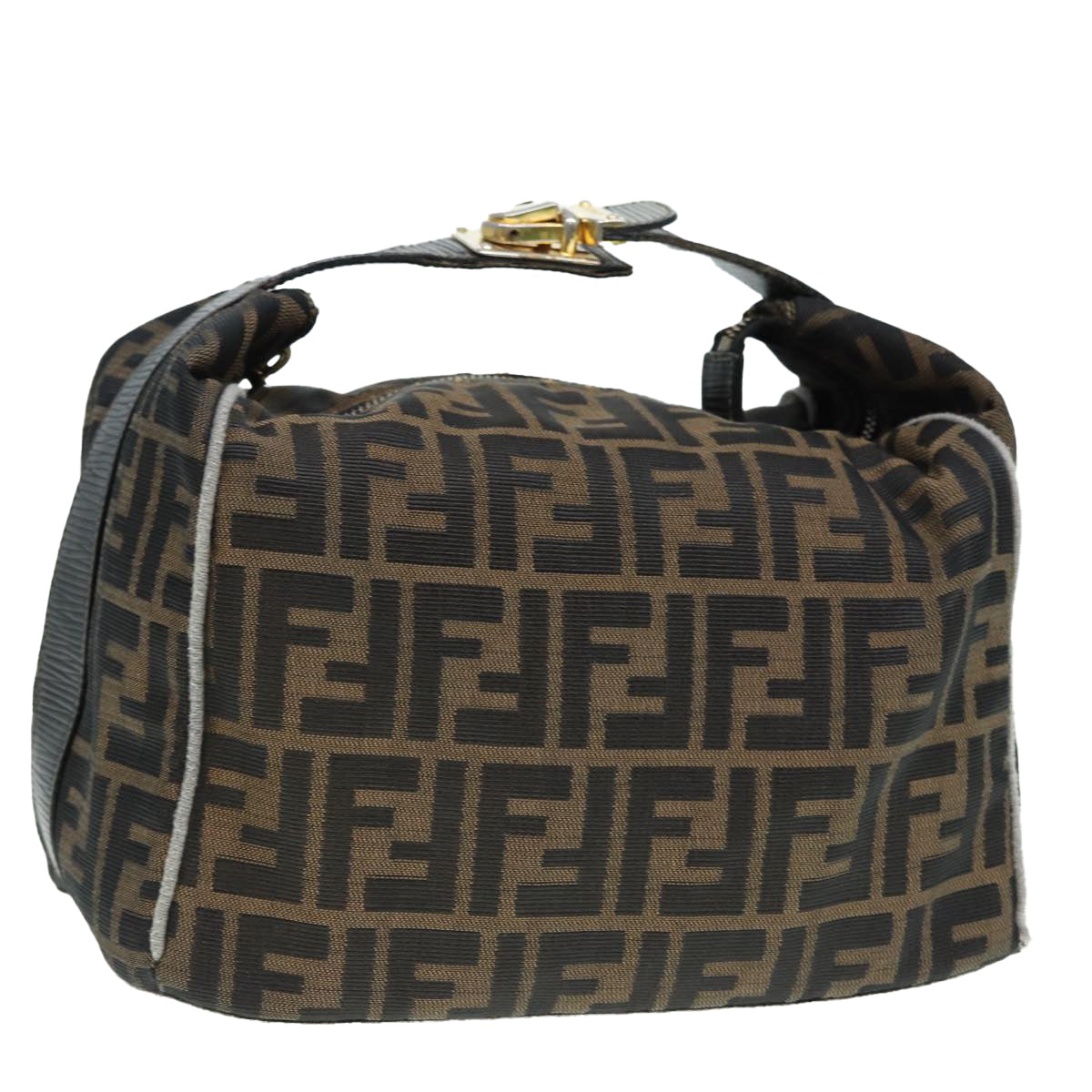 FENDI Zucca Canvas Vanity Hand Bag Brown Black gold Auth 89547