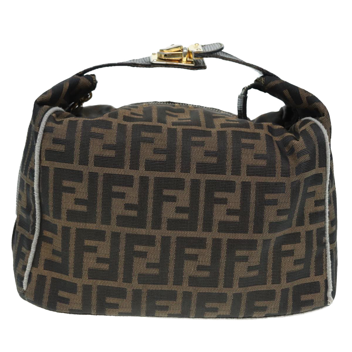 FENDI Zucca Canvas Vanity Hand Bag Brown Black gold Auth 89547