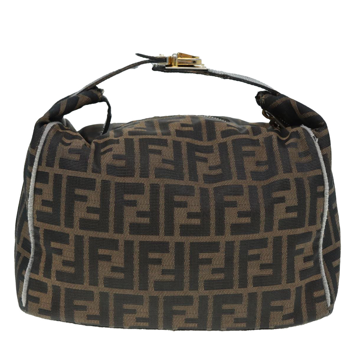 FENDI Zucca Canvas Vanity Hand Bag Brown Black gold Auth 89547 - 0