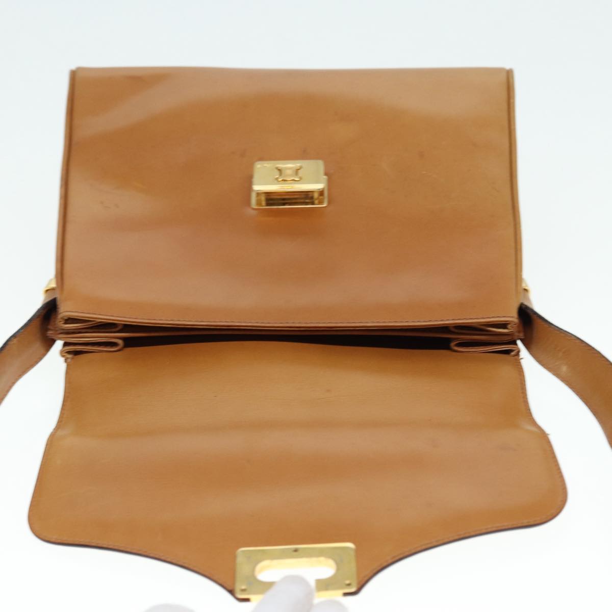 CELINE Shoulder Bag Leather Brown Gold Auth 89550