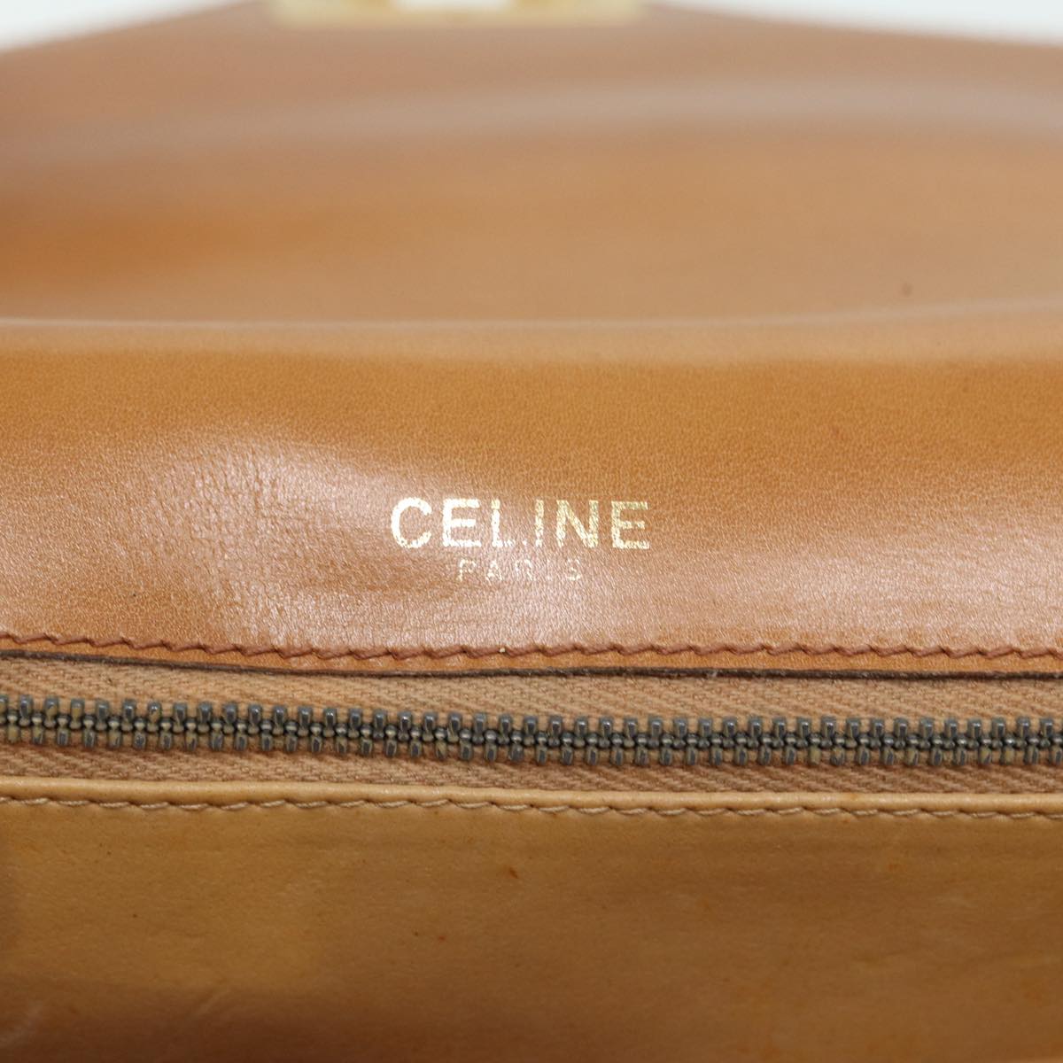 CELINE Shoulder Bag Leather Brown Gold Auth 89550