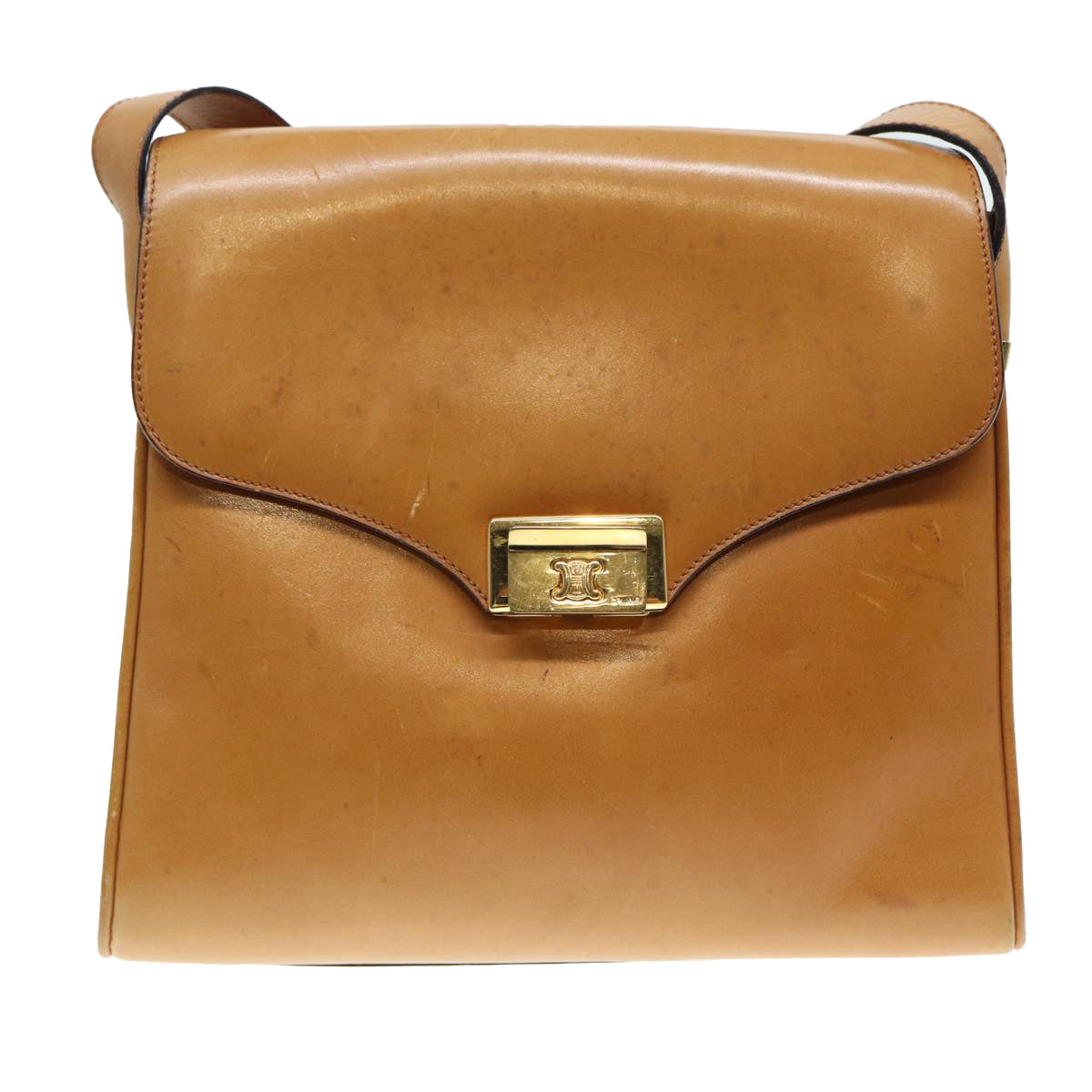 CELINE Shoulder Bag Leather Brown Gold Auth 89550