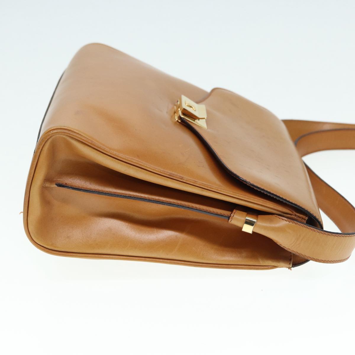 CELINE Shoulder Bag Leather Brown Gold Auth 89550