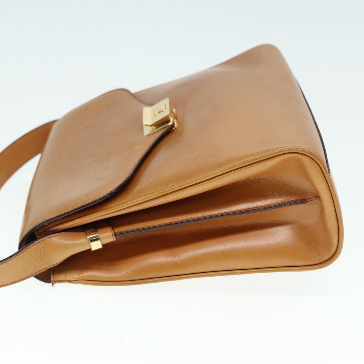 CELINE Shoulder Bag Leather Brown Gold Auth 89550