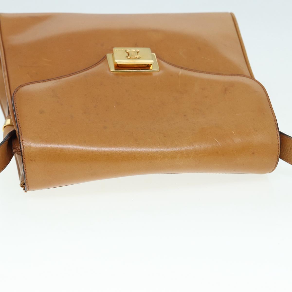 CELINE Shoulder Bag Leather Brown Gold Auth 89550