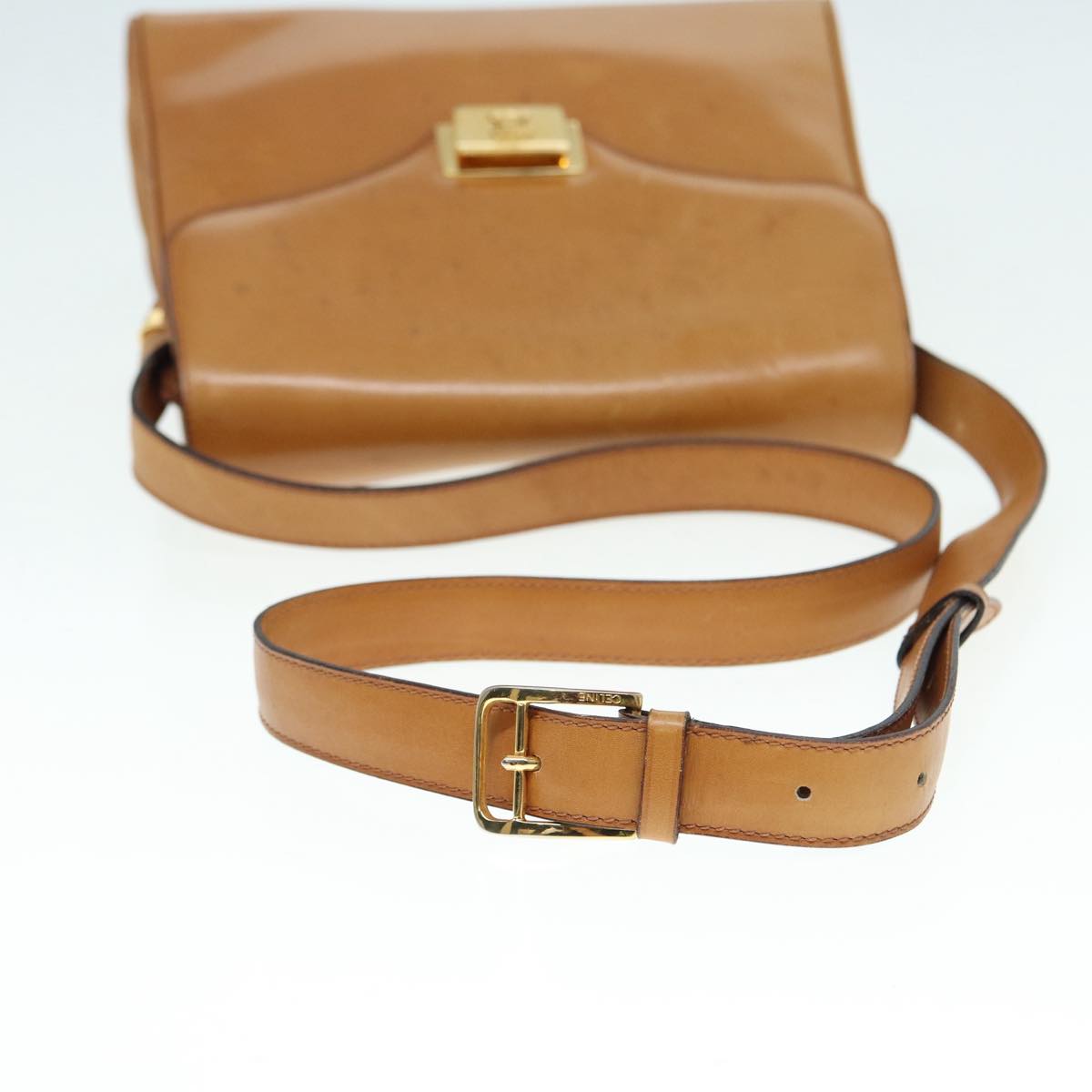 CELINE Shoulder Bag Leather Brown Gold Auth 89550