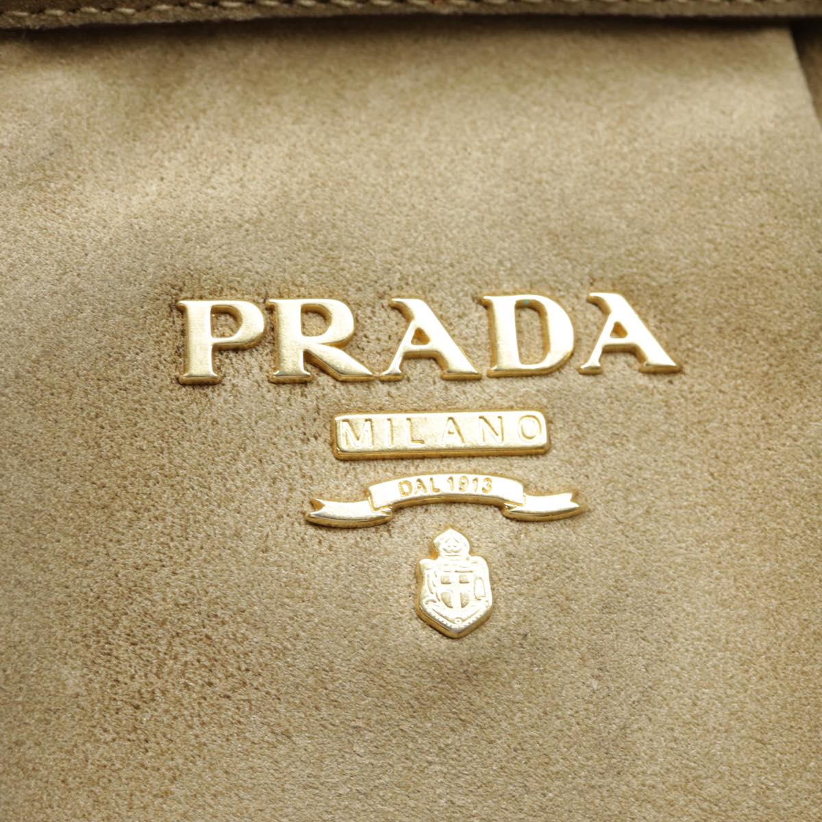 PRADA Shoulder Bag Suede Beige Gold Auth 89551