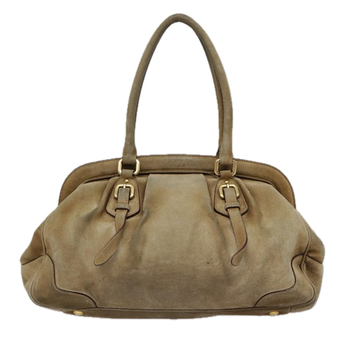 PRADA Shoulder Bag Suede Beige Gold Auth 89551 - 0