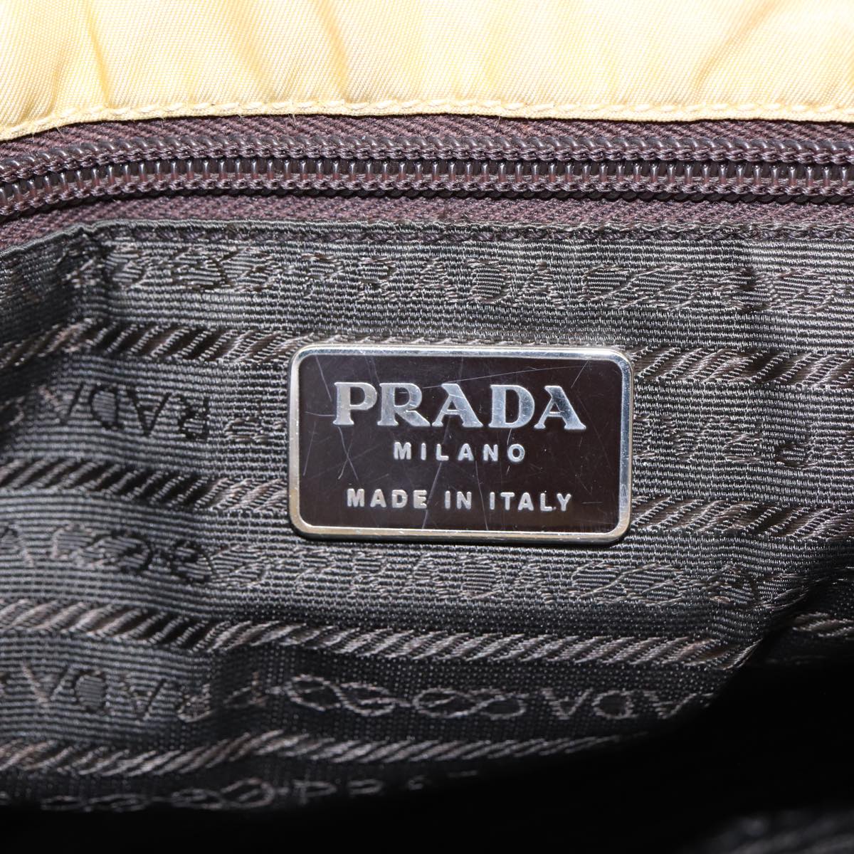 PRADA Tote Bag Nylon Yellow Silver Auth 89557