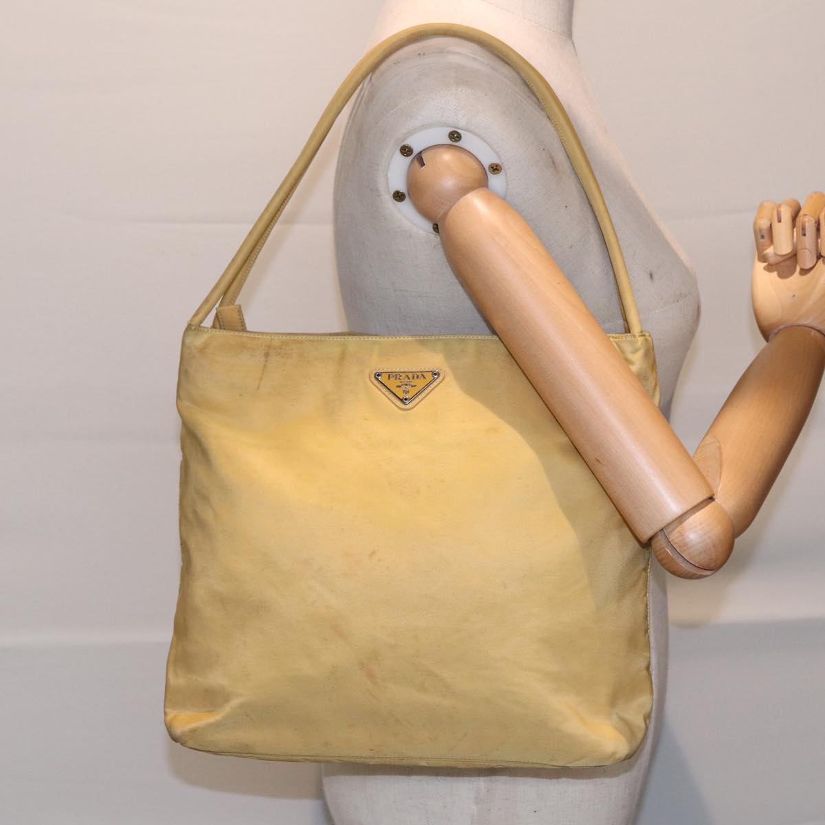 PRADA Tote Bag Nylon Yellow Silver Auth 89557