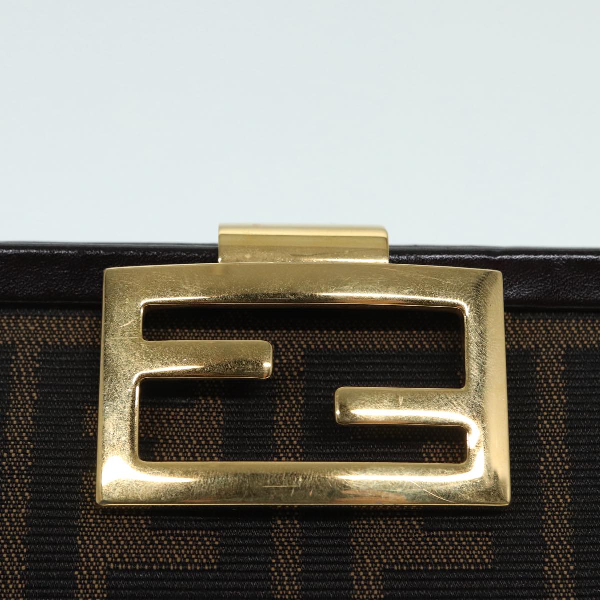 FENDI Zucca Canvas Mamma Baguette Shoulder Bag Gold Black Brown Auth 89560