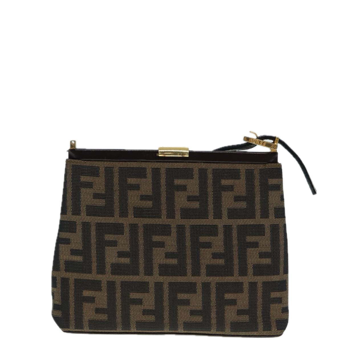 FENDI Zucca Canvas Mamma Baguette Shoulder Bag Gold Black Brown Auth 89560 - 0