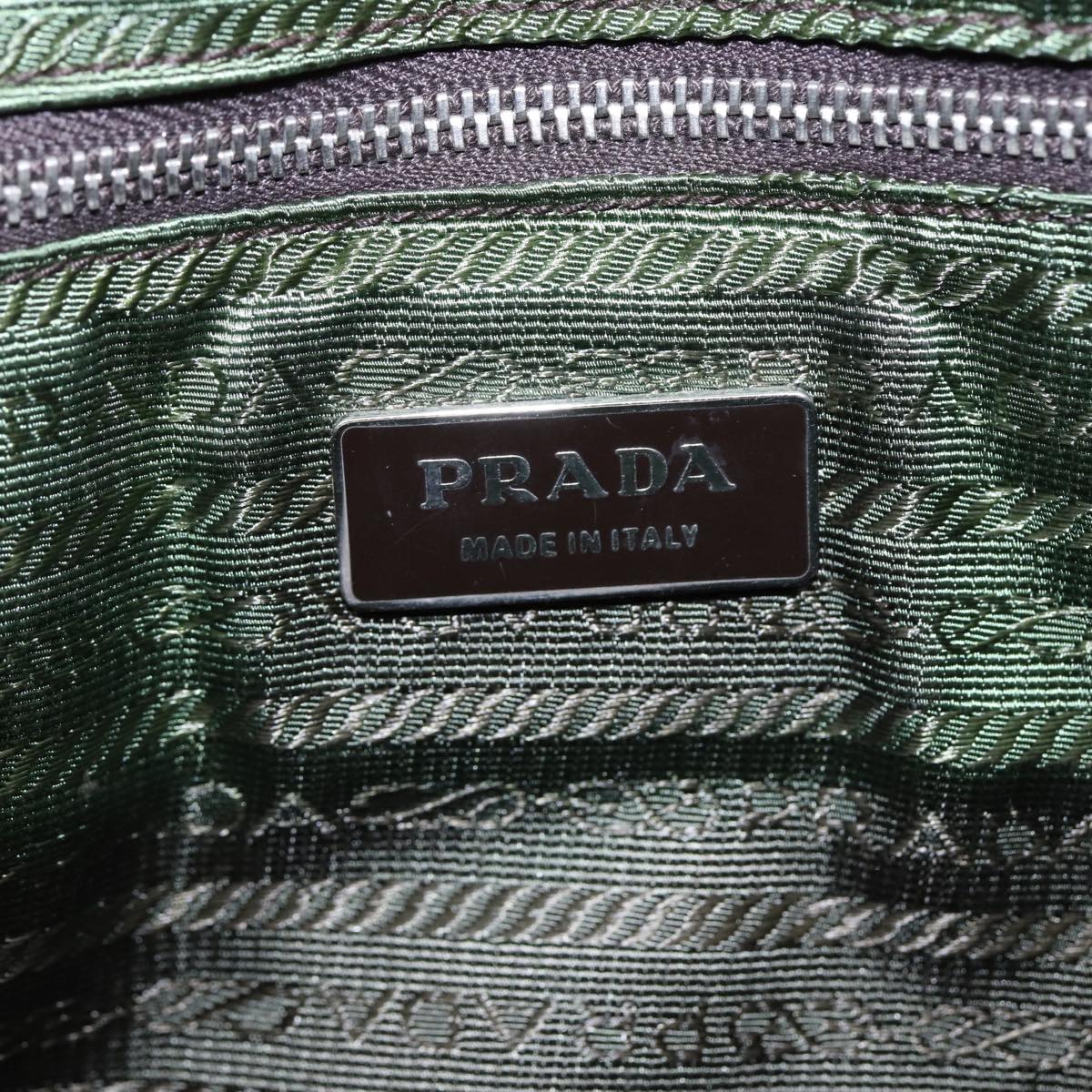 PRADA Shoulder Bag Canvas Beige Silver Green Auth 89561