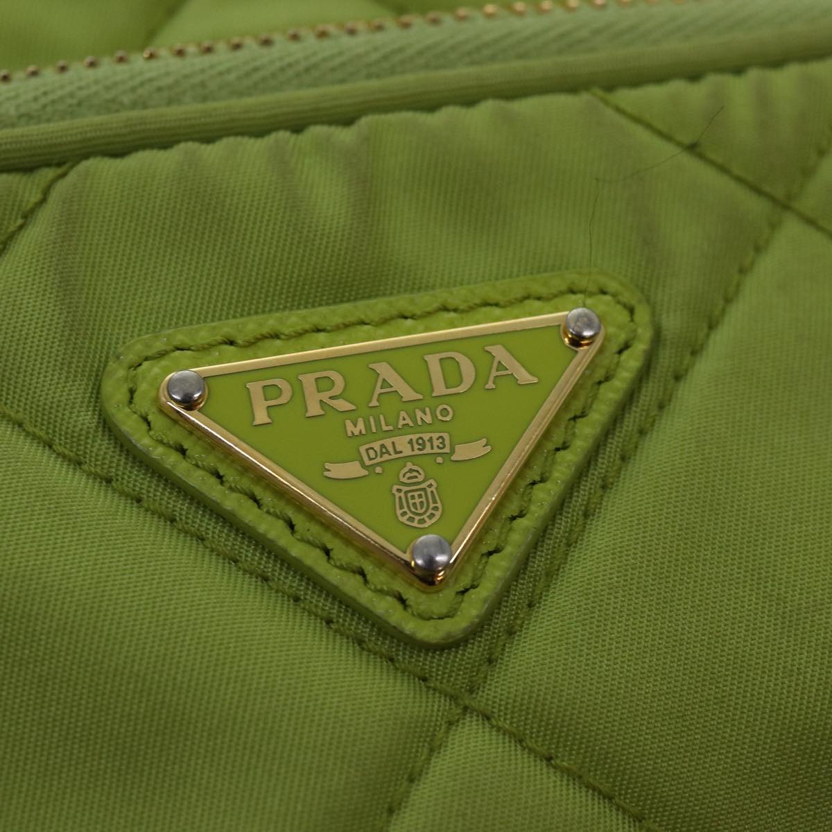 PRADA Chain Shoulder Bag Nylon 2way Green Gold Auth 89566