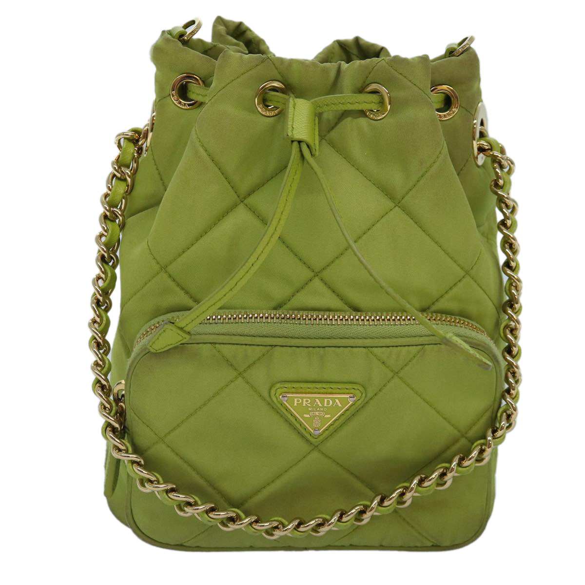 PRADA Chain Shoulder Bag Nylon 2way Green Gold Auth 89566