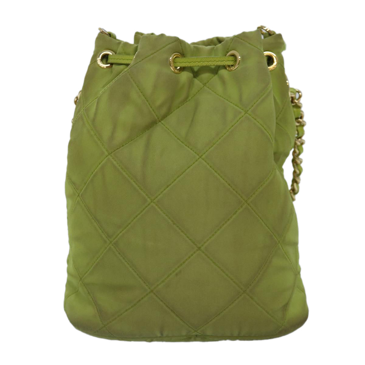 PRADA Chain Shoulder Bag Nylon 2way Green Gold Auth 89566 - 0