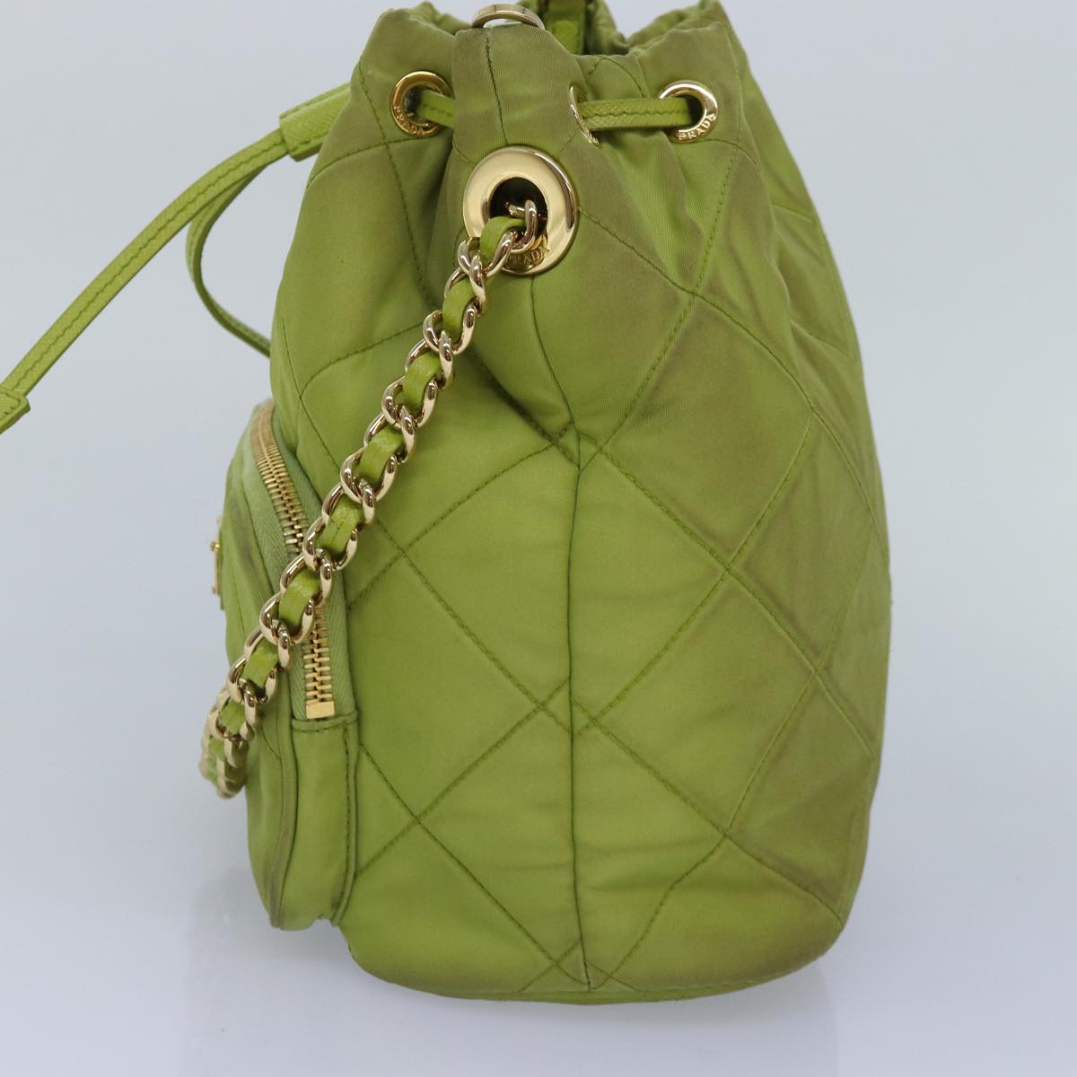 PRADA Chain Shoulder Bag Nylon 2way Green Gold Auth 89566