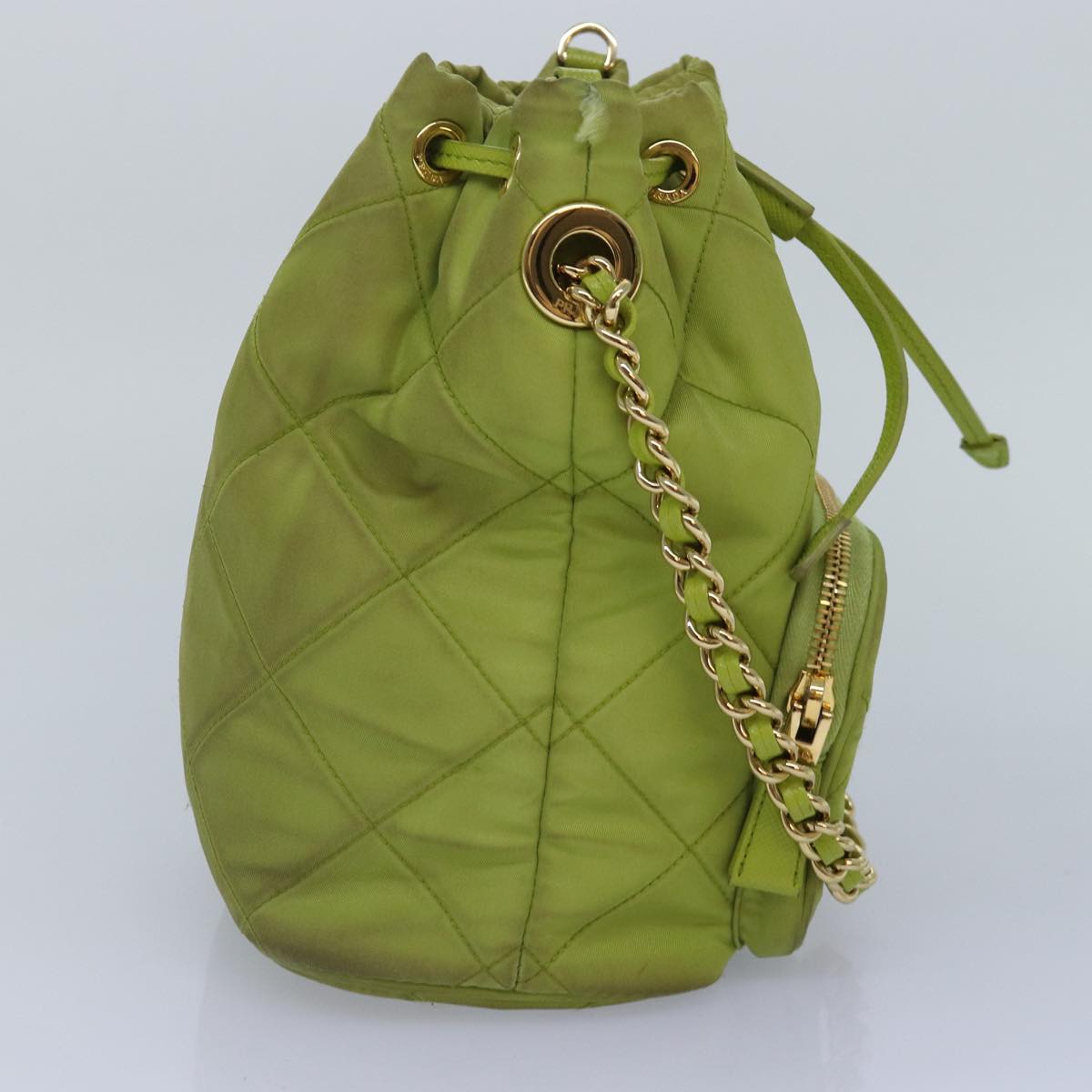 PRADA Chain Shoulder Bag Nylon 2way Green Gold Auth 89566