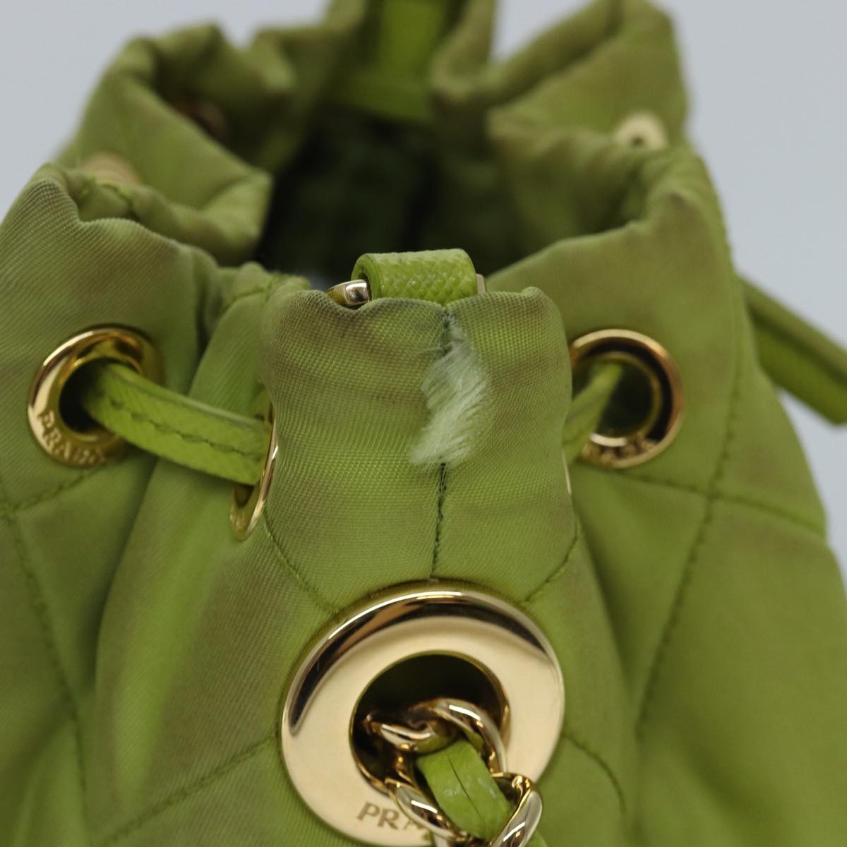 PRADA Chain Shoulder Bag Nylon 2way Green Gold Auth 89566