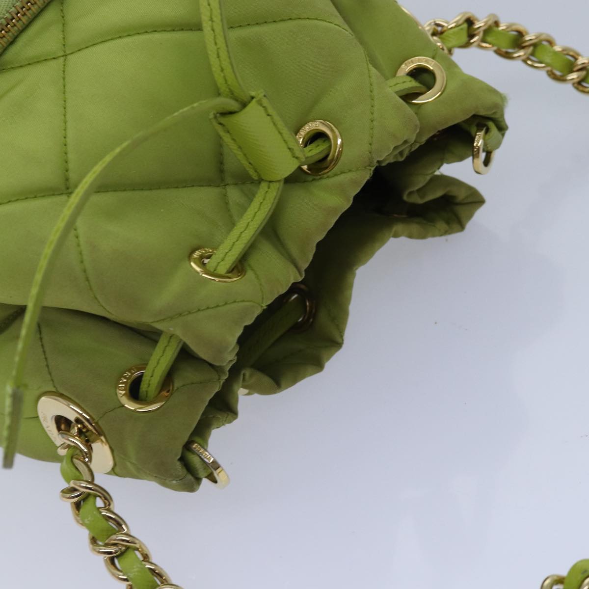 PRADA Chain Shoulder Bag Nylon 2way Green Gold Auth 89566