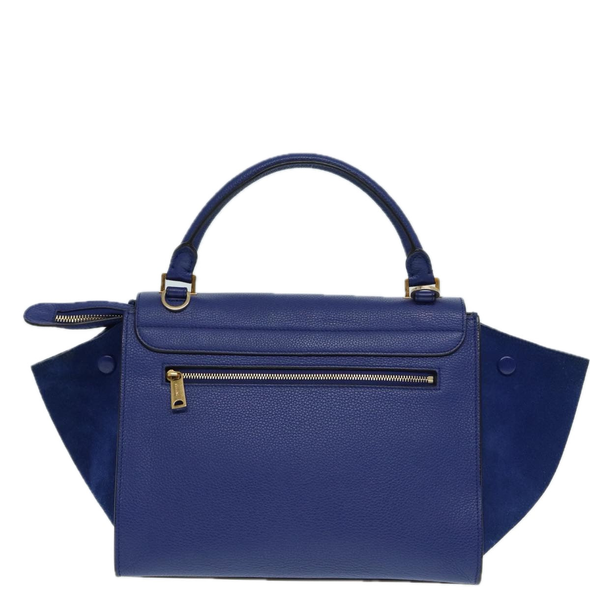 CELINE Trapeze Hand Bag Leather 2way Blue Gold Auth 89567 - 0