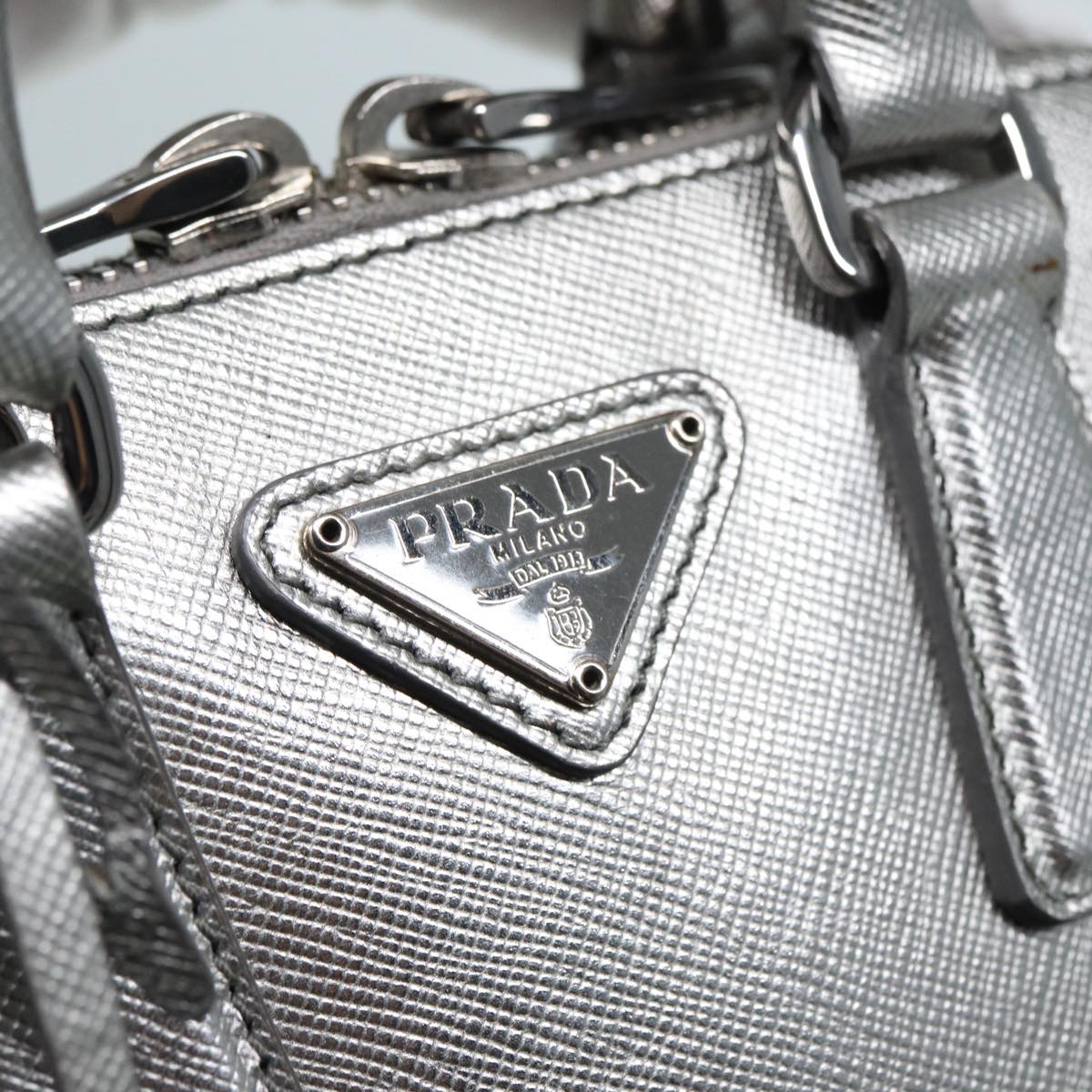 PRADA Hand Bag Safiano leather 2way Silver Auth 89571