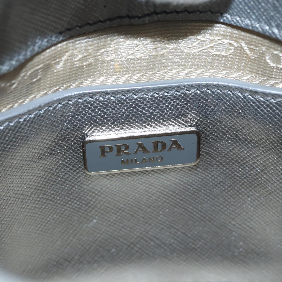 PRADA Hand Bag Safiano leather 2way Silver Auth 89571