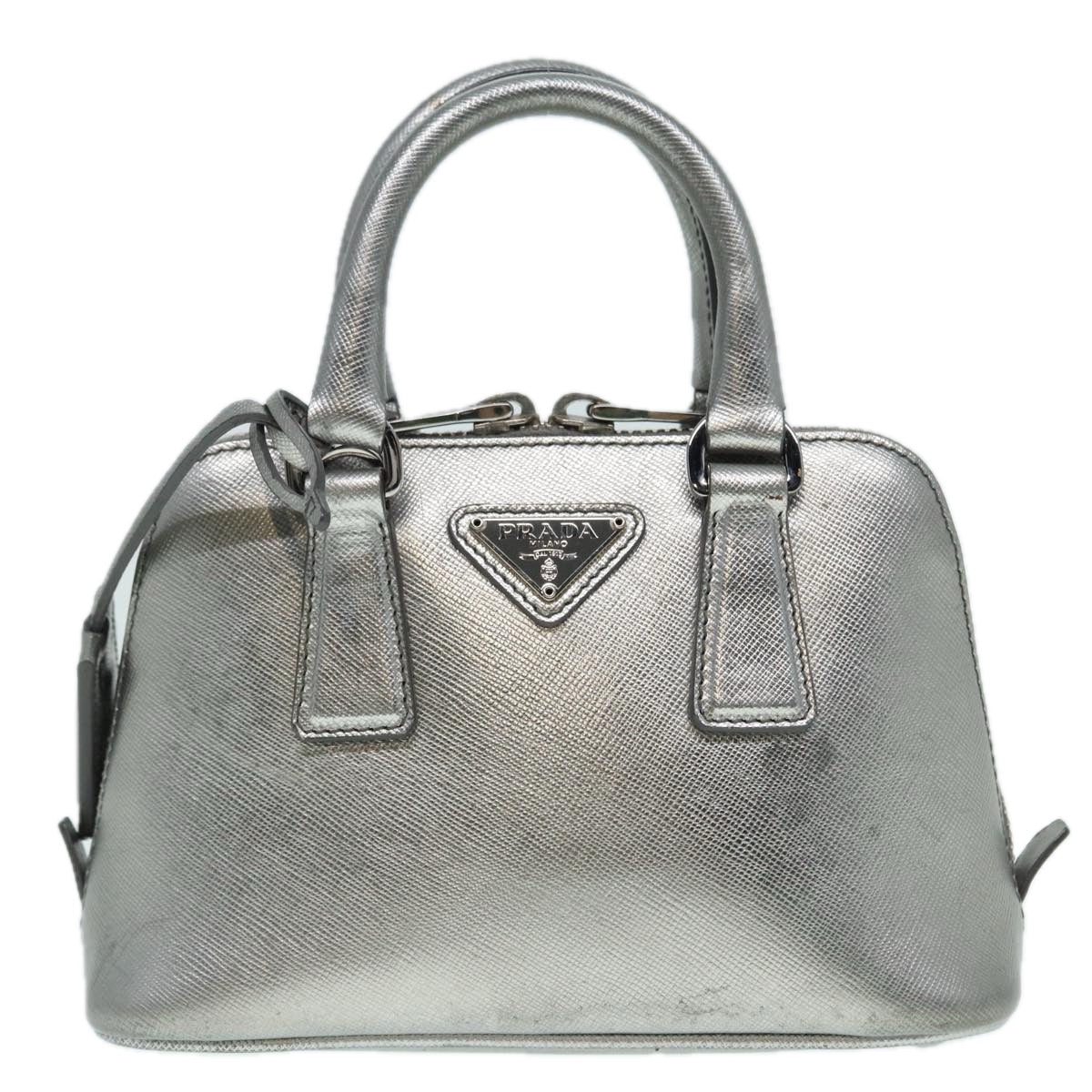 PRADA Hand Bag Safiano leather 2way Silver Auth 89571