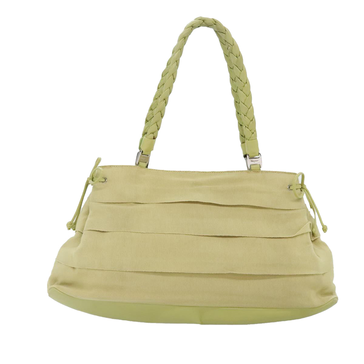 Salvatore Ferragamo Hand Bag Canvas Leather Light Green Silver Auth 89597